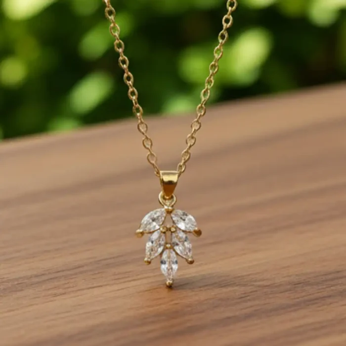 Gold Crystal Leaf Cluster Necklace | Marquise Pendant - Image 11