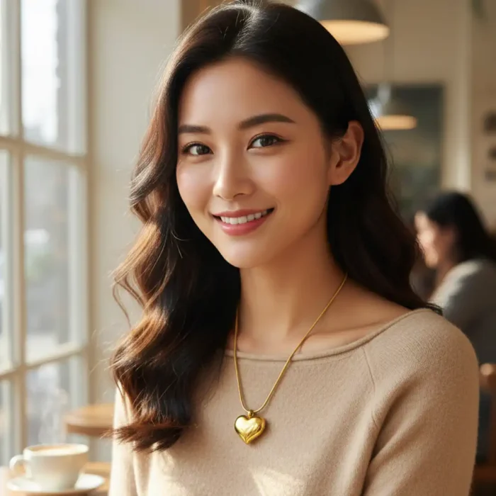 Gold Puffed Heart Necklace | Sleek Snake Chain Pendant - Image 2