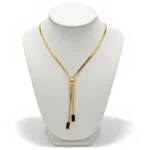 Gold Herringbone Lariat Necklace | Black Geometric Accents