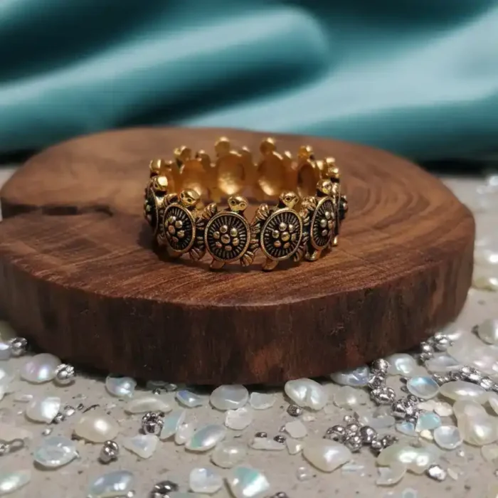 Antiqued Gold Turtle Eternity Ring | Boho Band - Image 2