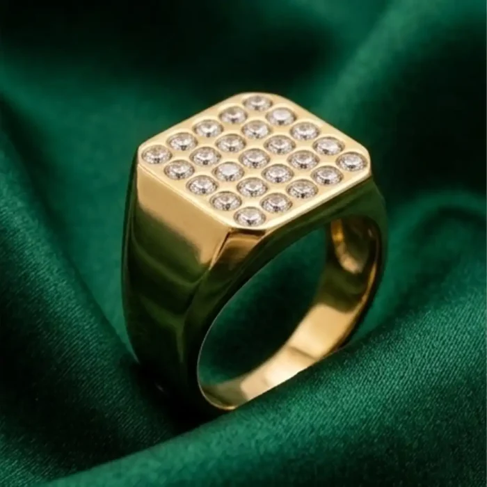 Gold Crystal Signet Ring | Chunky Square Statement Ring - Image 6
