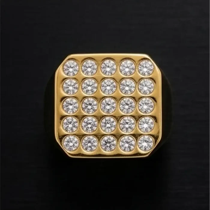 Gold Crystal Signet Ring | Chunky Square Statement Ring - Image 5