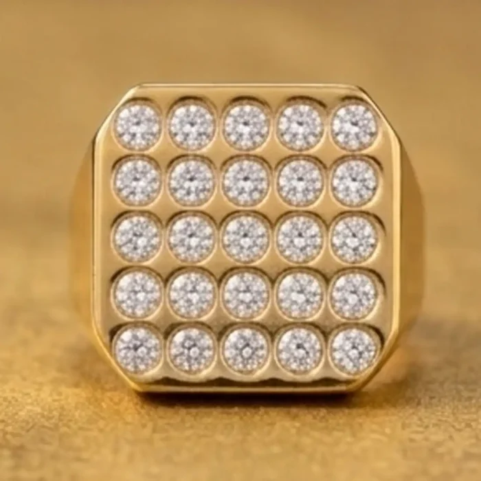 Gold Crystal Signet Ring | Chunky Square Statement Ring - Image 9