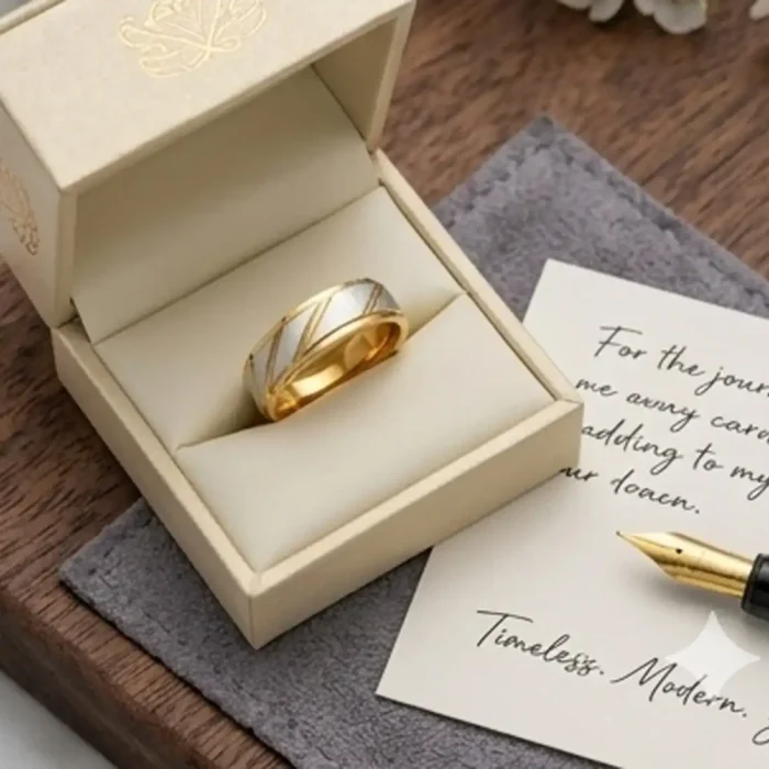 Two-Tone Gold & Silver Ring | Modern Diagonal Cut Band - Image 5