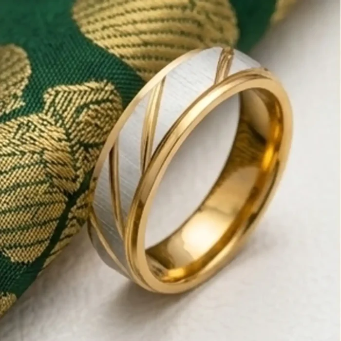 Two-Tone Gold & Silver Ring | Modern Diagonal Cut Band - Image 3