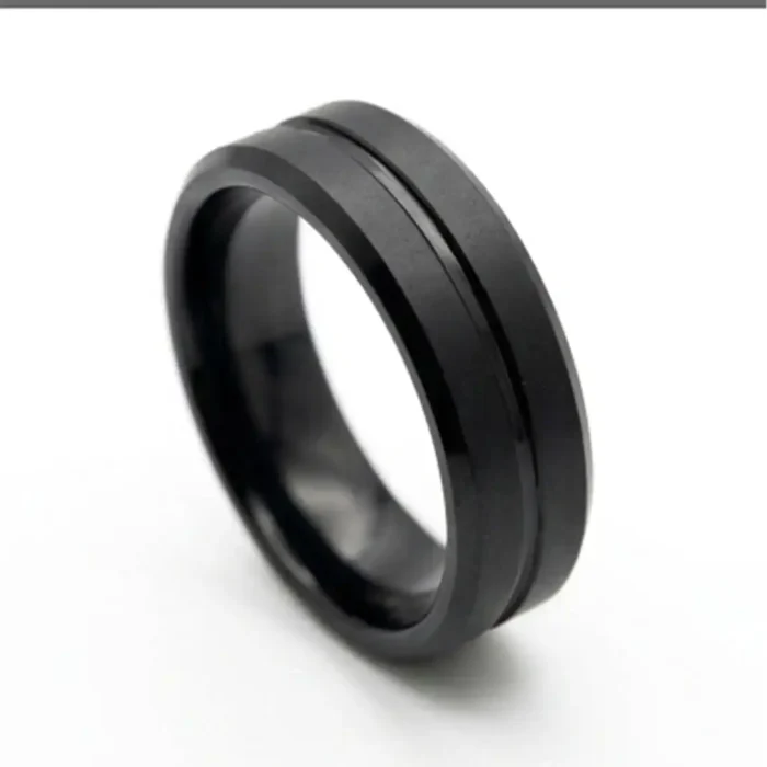 Matte Black Band Ring | Center Groove Modern Ring - Image 3