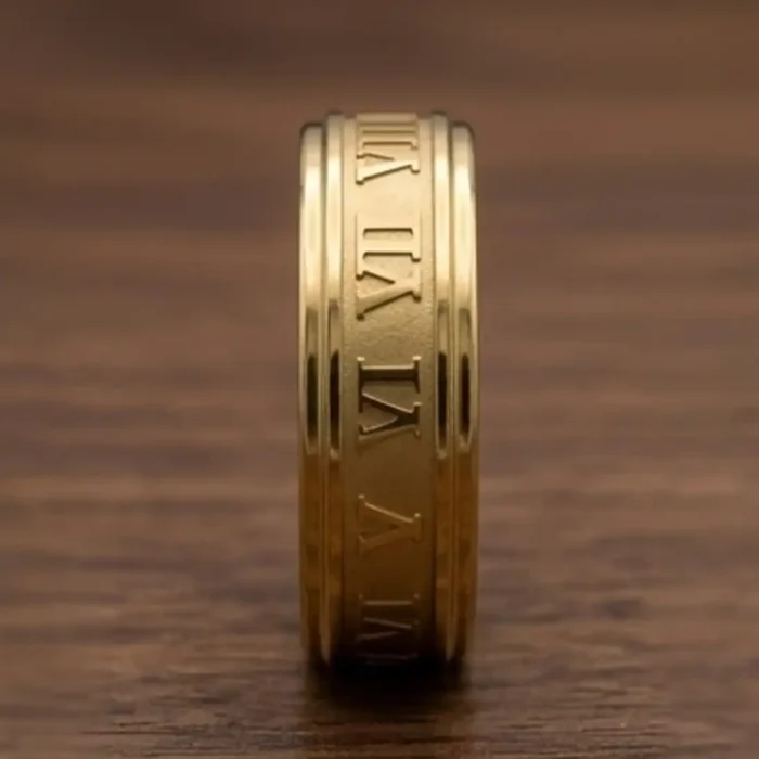 Gold Roman Numeral Ring | Classic Engraved Band - Image 2