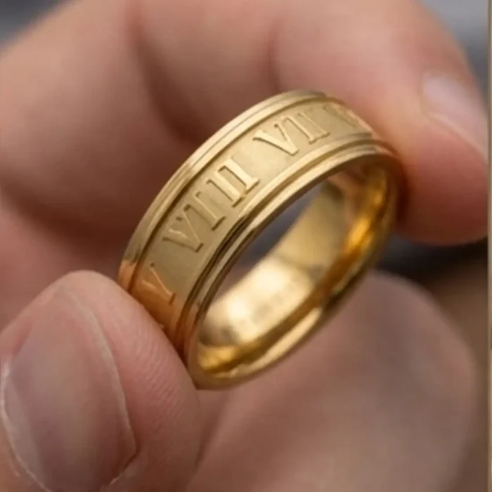 Gold Roman Numeral Ring | Classic Engraved Band - Image 7