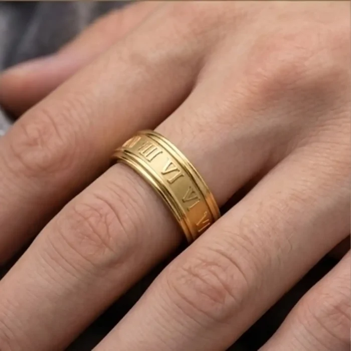 Gold Roman Numeral Ring | Classic Engraved Band - Image 6