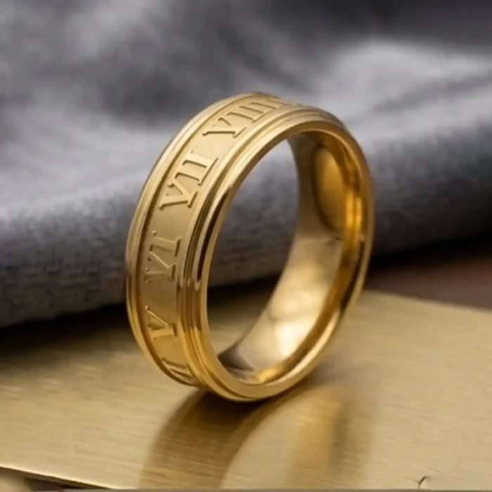 Gold Roman Numeral Ring | Classic Engraved Band - Image 4