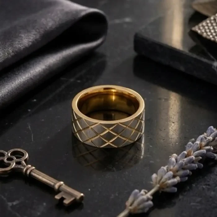 Two-Tone Diamond Lattice Ring | Modern Gold & Silver Band - Image 4