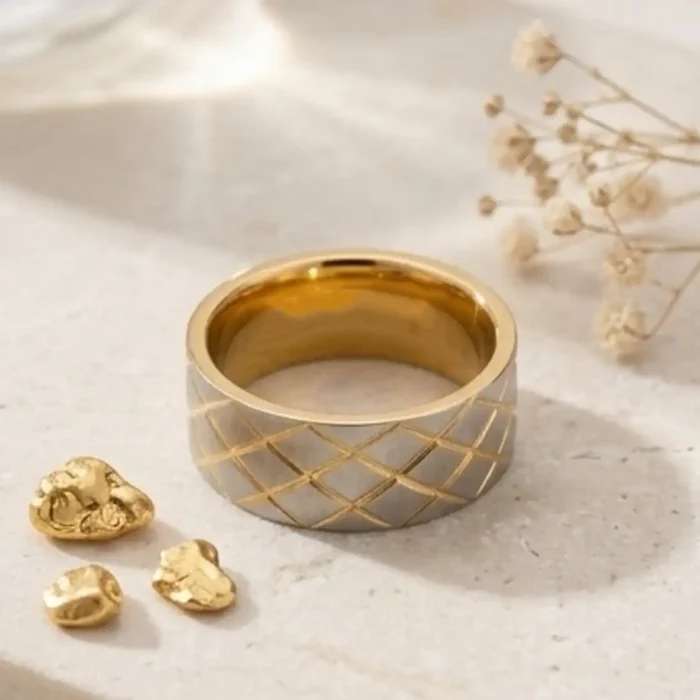 Two-Tone Diamond Lattice Ring | Modern Gold & Silver Band - Image 10