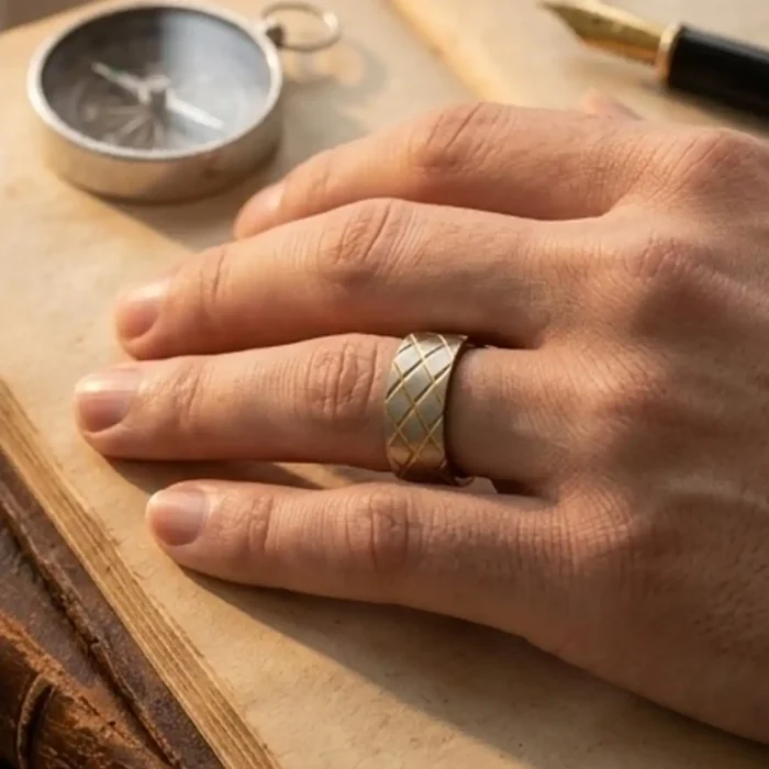 Two-Tone Diamond Lattice Ring | Modern Gold & Silver Band - Image 7