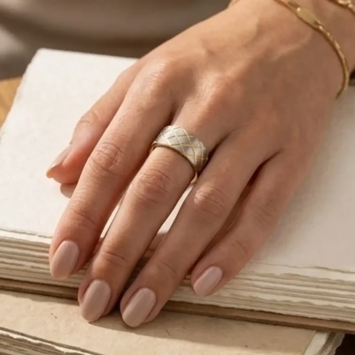 Two-Tone Diamond Lattice Ring | Modern Gold & Silver Band - Image 5