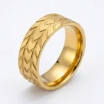 Gold Tire Tread Ring | Rugged Chevron Engraved Band